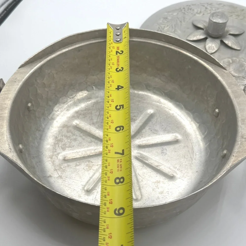 Everlast Forged Aluminum Casserole Serving Dish Lid Floral Silver Vintage Good